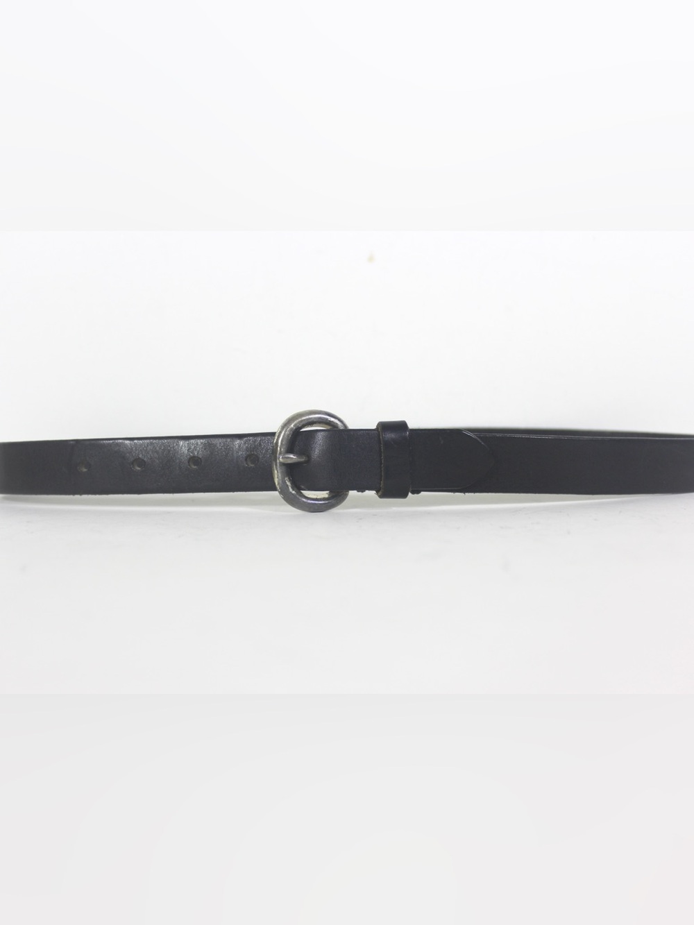 GAP Vintage Narrow Skinny Black Thick Leather Belt Tarnished Silver Buckle